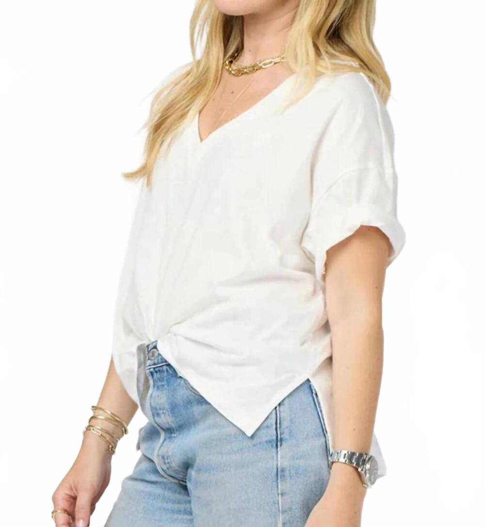 NEW KERRI ROSENTHAL women's boxer v neck top in white